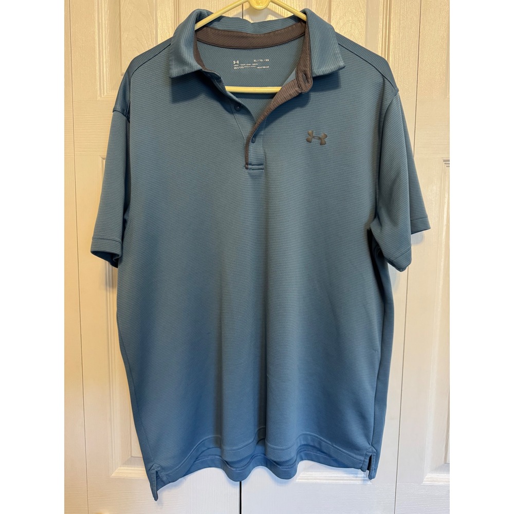 Under Armour Mens HeatGear Loose Fit Polo Shirt Blue Textured Short Sleeve XL